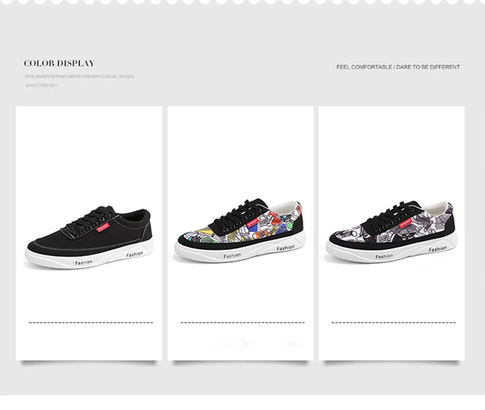 TaoBo Low Top Graffiti Canvas Shoes Man Flat High Quality Lace-up Print Casual Shoes Breathable Light Sneaker Color Debate