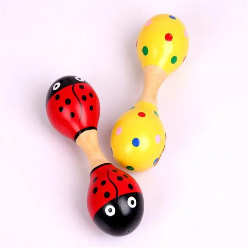 Разноцветные деревянные погремушки с двойной головкой для маленьких детей, музыкальные инструменты, шейкер для детских погремушек, вечерние игрушки 634F
