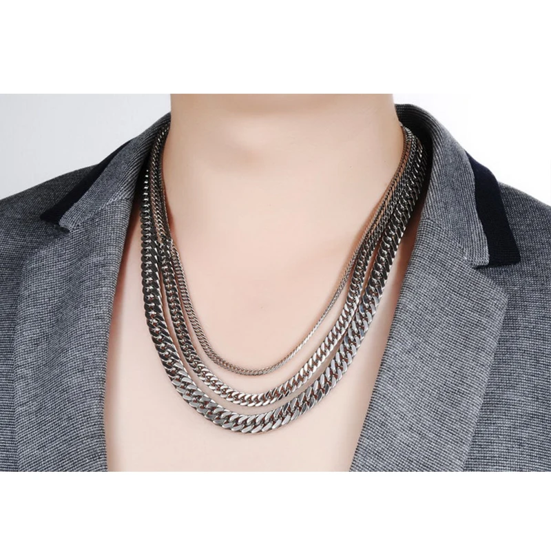 Ожерелье из нержавеющей стали для мужчин и женщин Шейная цепь звено в стиле панк
