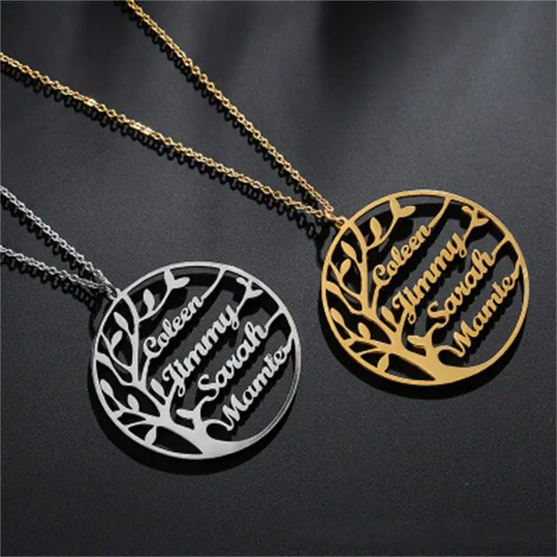 

DUOYING Fashion Mother Tree English Name Necklace Personalized Custom Necklace Letter Symbol Stainless Steel Necklace For MOM