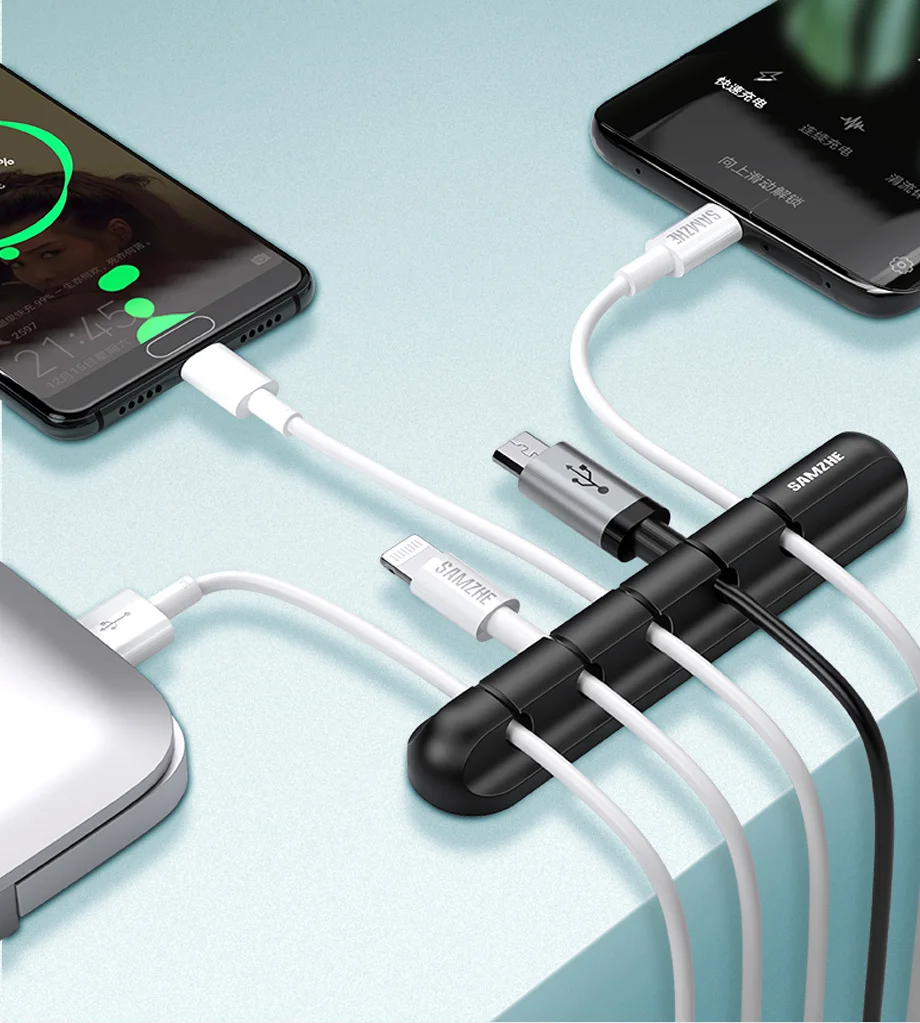 Samzhe 2 teile/satz kabel wickler 5 clips usb organizer schreibtisch kabel halter für maus kopfhörer kopfhörer ladegerät im büro zu hause – Detail 7