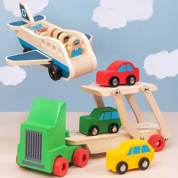 

Wooden Double-layer Tow Truck Airplance Toy Transportation Cognition Early Education Kid Toy NSV775