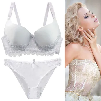 

2020 Large Size Bra Set High-end Embroidery Lace Underwear Ladies Set Bra and Panty Set Three Quarters(3/4 Cup) Push Up