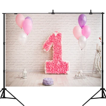 

Lyavshi Balloons flower White brick 1st Birthday Baby Photography Backdrops Photographic Backgrounds For Photo Studio