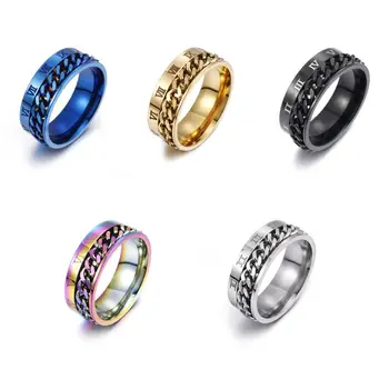 

EDC Finger Fidget Spinner Stainless Steel Chain Rotatable Ring Men Classical Rome Digital Power Sense Gift