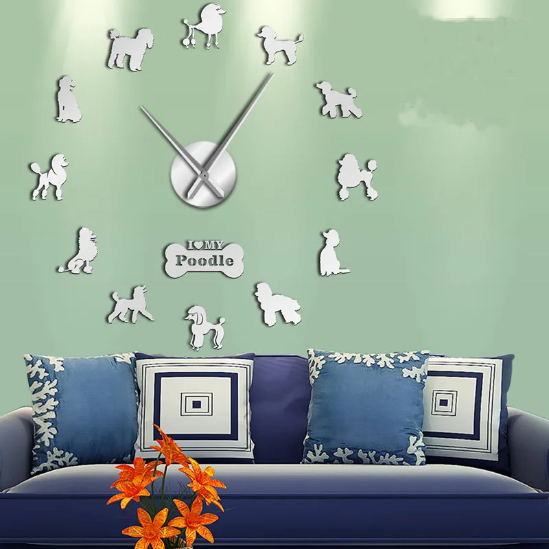 

Modern Design Acrylic Mirror Stickers Frameless 3D Wall Clock Pet Dog for Indoor Office Store Decoration DIY Art Wall Clockwork