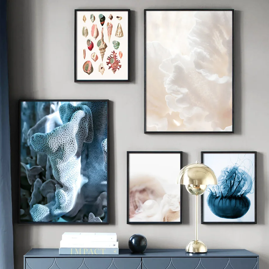 

Conch Coral Pearl Jellyfish Marine Life Wall Art Canvas Painting Animal Nordic Posters And Prints Wall Pictures For Living Room