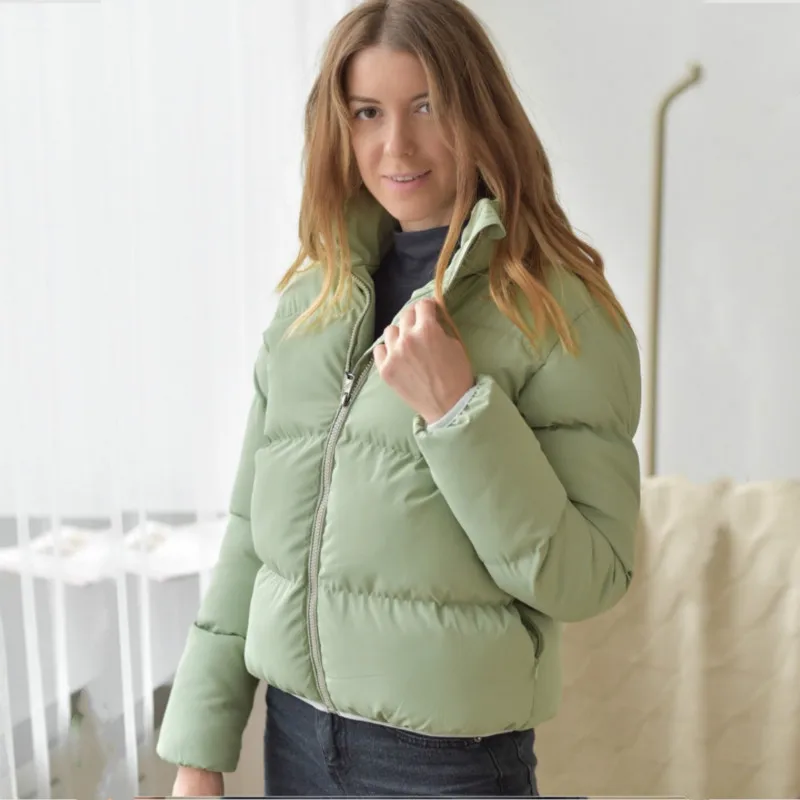 HAOYUAN, зимняя куртка для женщин, модная теплая одежда, пальто-пузырь, однотонный стандартный воротник, негабаритная зимняя куртка-пуховик, парки, Mujer - Цвет: bean green