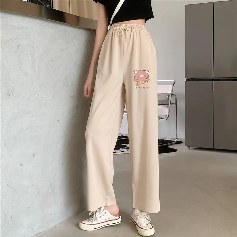 

2021 New Arrival Spring/autumn Korean Style Women Ankle-length Pants Casual Loose Elastic Waist Cartoon Print Straight Pants P85