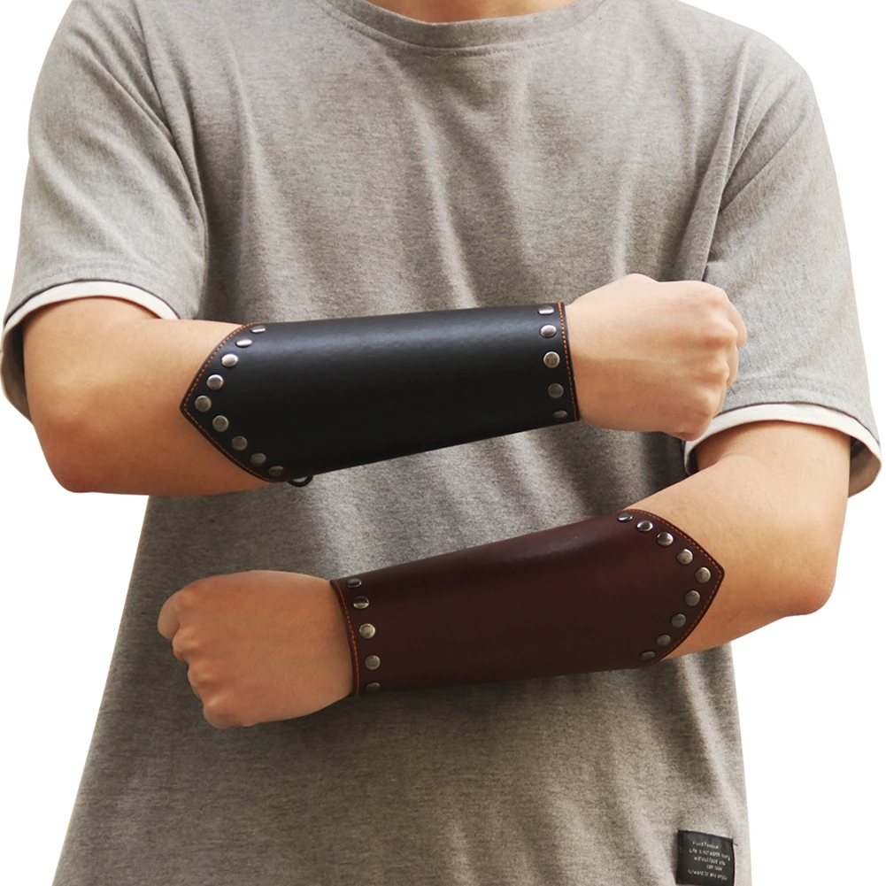 Medieval Bracers Steampunk PU Leather Wristband Bracer Rivet Arm Cuff Cosplay Props Riding Bike | Аксессуары для одежды