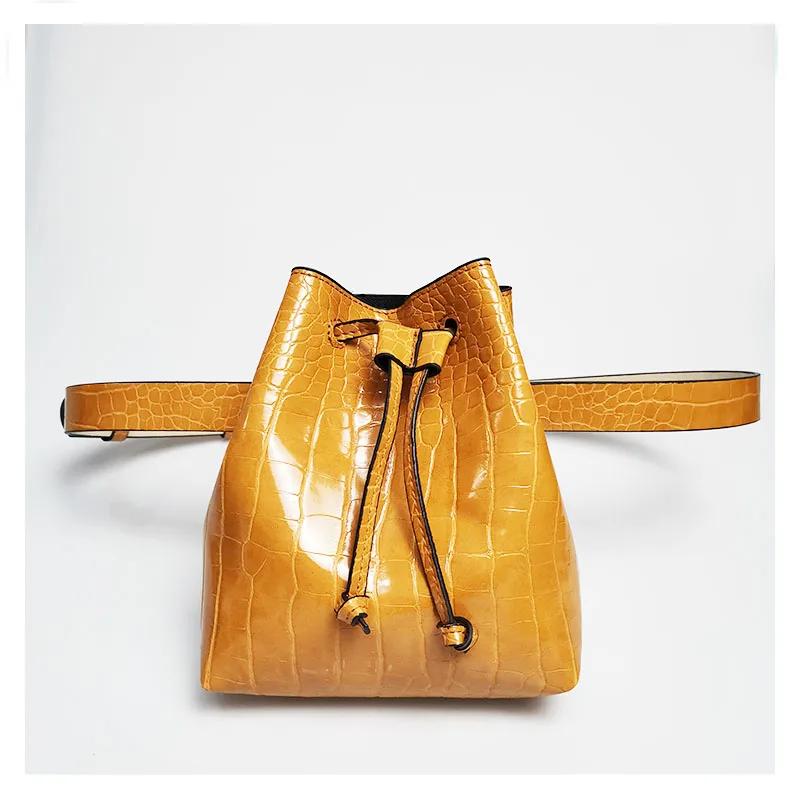 

Women Bag Crocodile Leather Fanny Pack Fashion Bucket Waist Belt Bag Small Shoulder Bag Serpentine Female Phone Purse Chest Pack