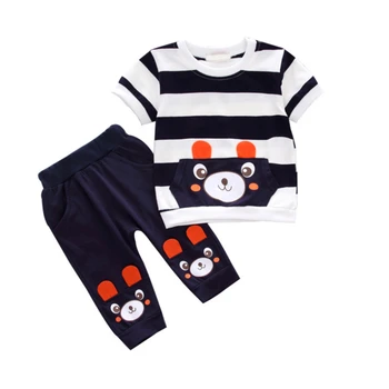 

New Summer Cartoon Short Sleeve Children Fashion Clothes Baby Boys Girls Striped T Shirt Shorts 2Pcs/sets Kids Infant Tracksuit