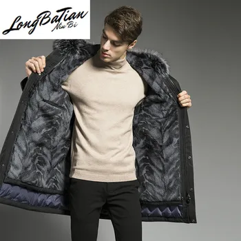 Preise Gans Unten Winter Jacke MĂ€nner Echt Mantel NatĂŒrliche Kaninchen Liner Fuchs Pelz Kragen Lange Warme MĂ€ntel Parkas 2020 19P2134-2