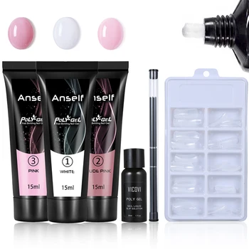 

Anself DIY Nail Extension Set 3 Colors 15ml Poly Gel + 100Pcs Nail Molds +Double-Ended Nail Pen + Nail Cleaner