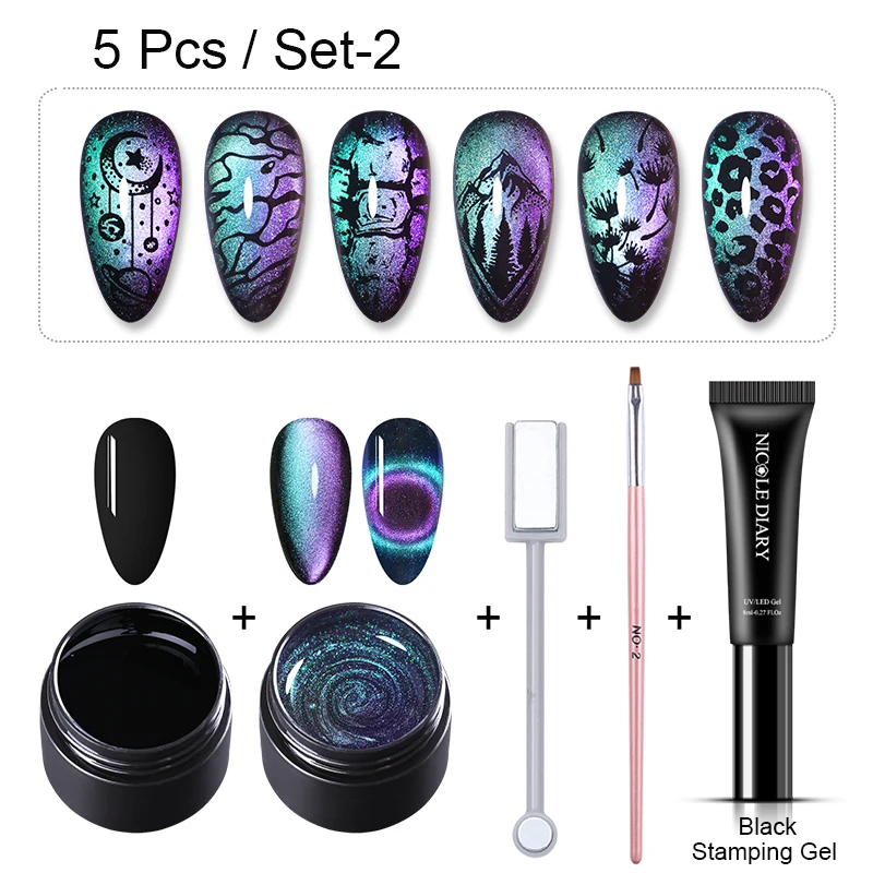 SET-02 NICOLE DIARY 9D Galaxy Cat Eye гель 7 шт./6 шт./5 шт. набор Магнитный "хамелеон" магнитный гель лак для ногтей маникюр светодиодный гель лак - Цвет: SET-02