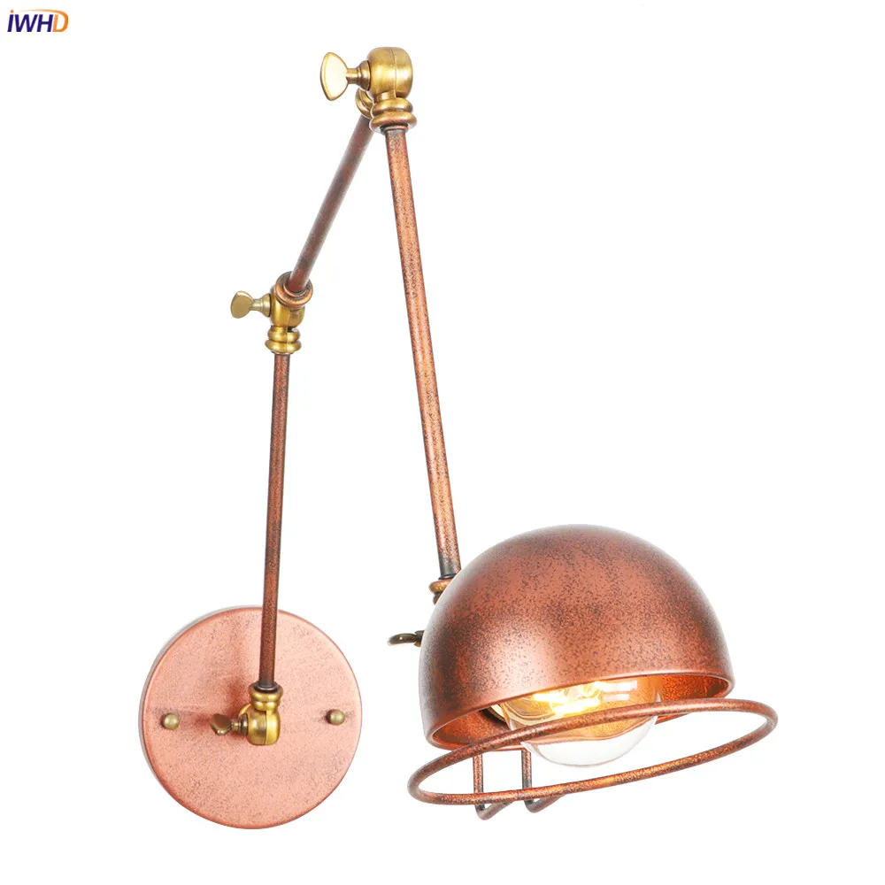 

IWHD Loft Decor Indsutrial Wall Lamp bedroom Stair Mirror Light Adjustable Swing Long Arm Retro Wall Lights Fixtures Wandlamp