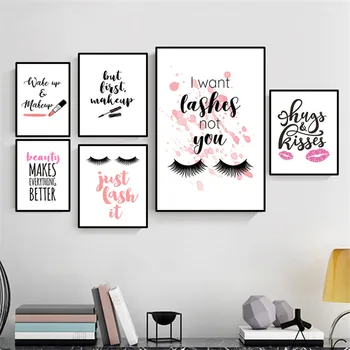 Preise Make-up Schönheit Bild Kunst Poster Wimpern Leinwand Malerei Lippenstift Wand Dekor Moderne Schönheit Salon Wand Kunst Leinwand Malerei HD2891