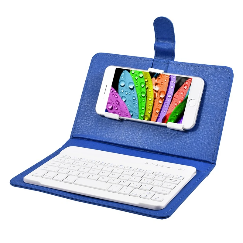Blue Беспроводная bluetooth-клавиатура кожаный чехол-подставка для телефонов IPhone Android - Цвет: Blue