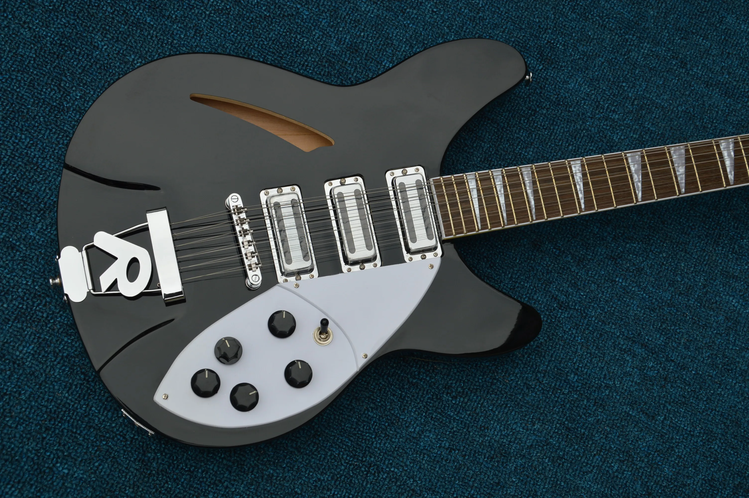 Заводская полупустотелая черная электрическая гитара с 12 струнами 3 пикапа