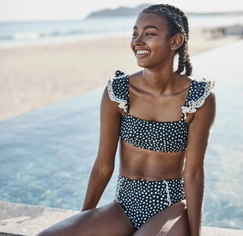 

2020 Europe and America Sexy Women Bikini Swimwear Dot printing Wooden ear Bikini Swimsuit Brazilian beach swimsuit