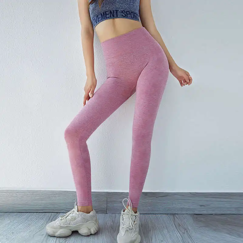 

Solid Pink Color Women Leggings No Transparent Exercise Fitness Leggings Push Up Workout Female Middle Waist Pants Fashion