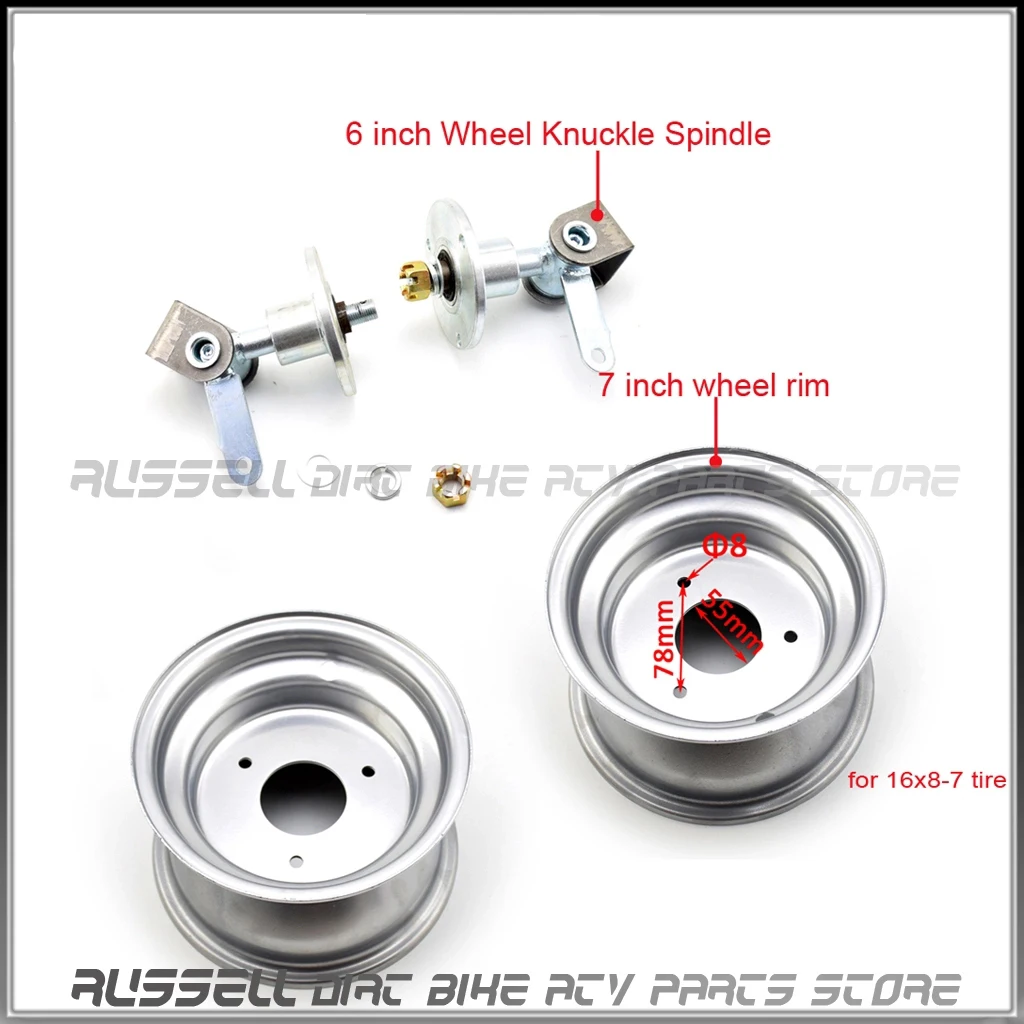 7 inch Tires Wheel white hub Rim(3 Holes)and 6 inch Wheel Knuckle Spindle With Wheel Hub For DIY Go Kart Buggy Karting ATV UTV