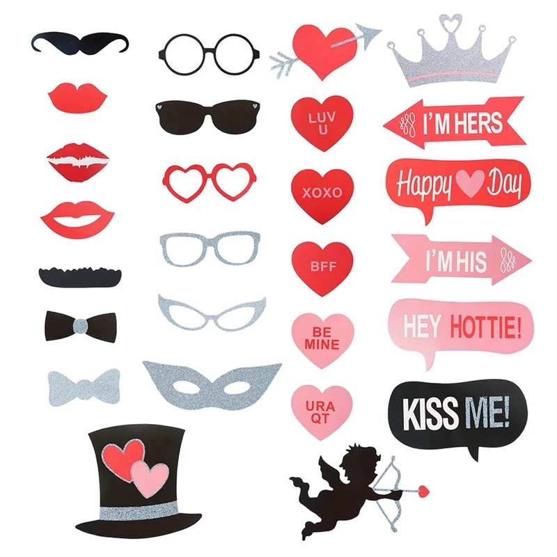27Pcs DIY Photo Booth Props Funny Kiss Me Red Lip Glasses On A Stick Birthday Bride Wedding Decoration Party Accessories