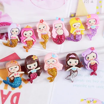 

14PC/Set Resin Cartoon Ocean Mermaid Anime figure Fridge Magnets Crafts Flatback Cabochon Sticker Fit Hair DIY Accessories