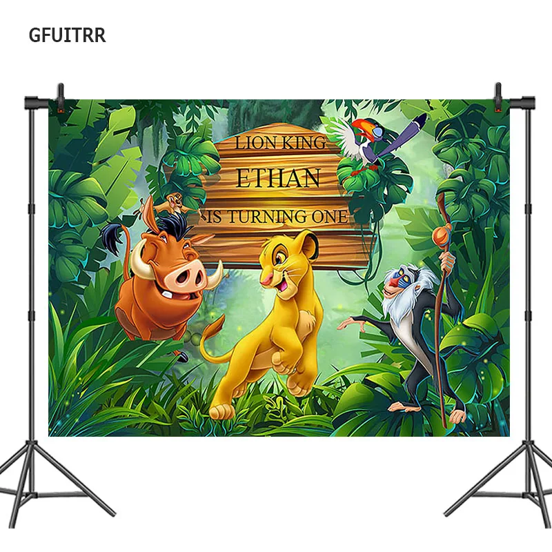 

GFUITRR Lion King Birthday Photography Backdrop Jungle Forest Animals Photo Background Vinyl Photo Booth Props