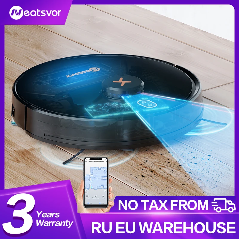 NEATSVOR-Robot aspirador X600 Pro, succión potente de 6000PA, 5200mA, Carga automática, navegación láser de vacío, área de limpieza