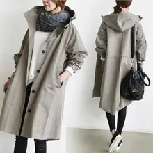 

Womens Trench Coats Hooded Long 2021 Spring Autumn Windproof Lady Female Casual Clothes 8 Color Windbreaker Korean Style