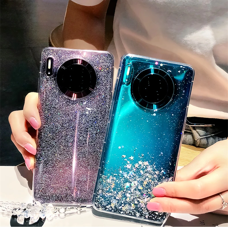 Роскошный мягкий силиконовый чехол для huawei mate 30 pro женский сверкающий блестящий