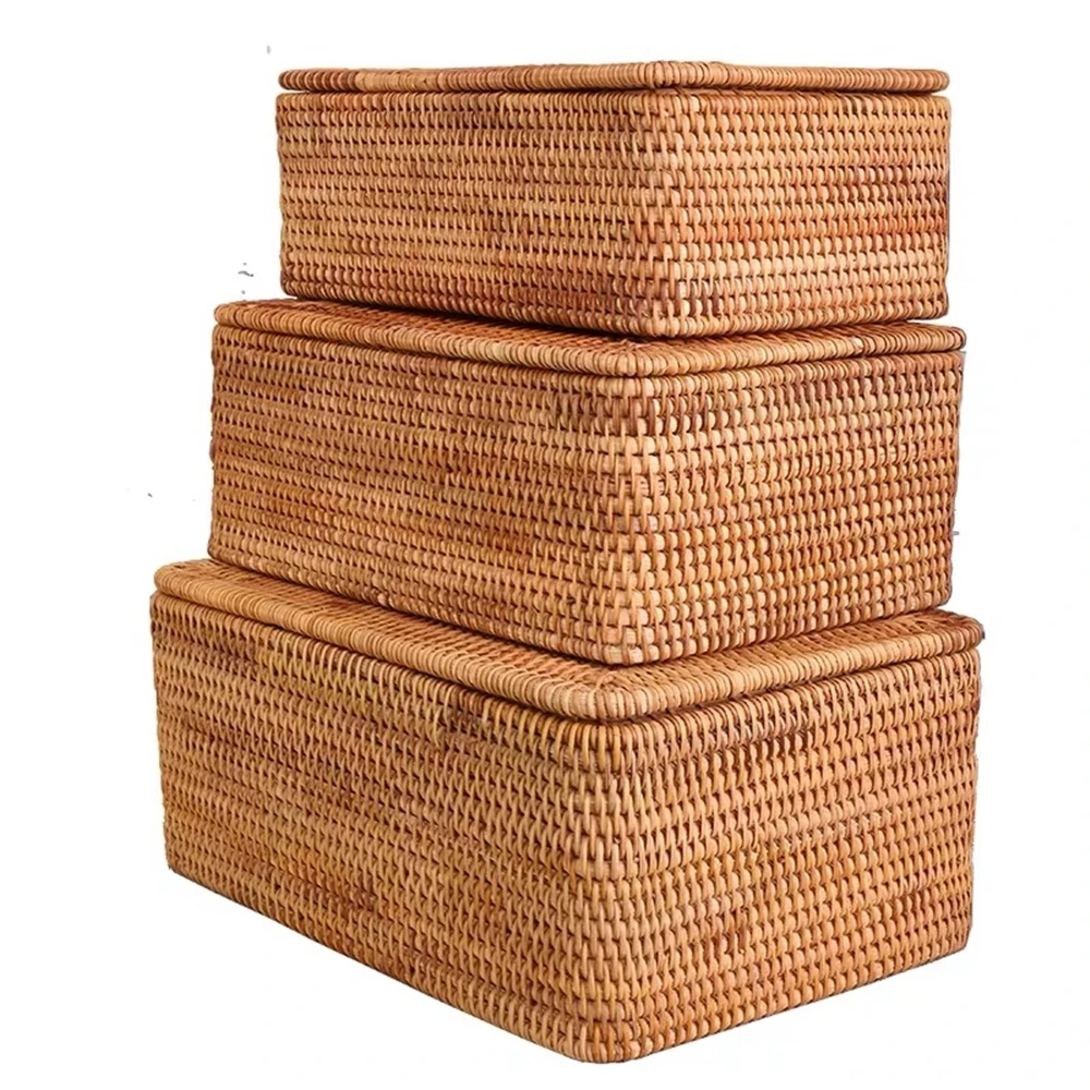 Cesto De Lavanderia Grande Com Tampa De Vime Tecido De Rattan Cesta De