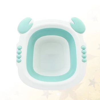 

Collapsible Infant Washbasin Cartoon Plastic Kids Folding Feet Basin(Green)