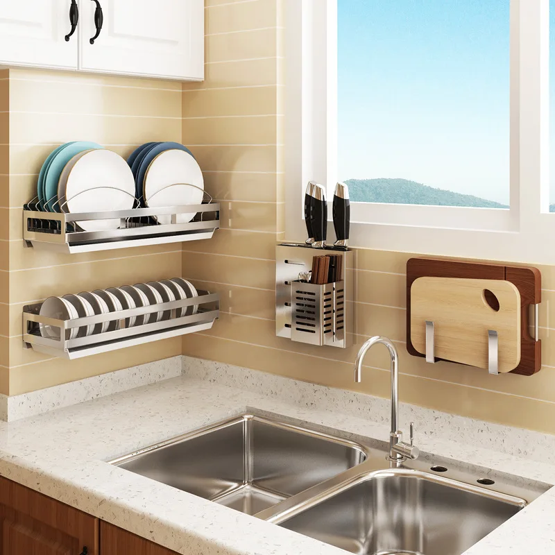 304 нержавеющая сталь настенная кухонная стойка для хранения тарелка мытья посуды