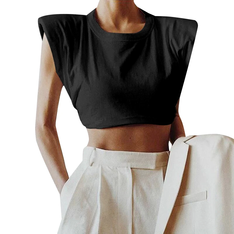 TWOTWINSTYLE Minimalist Women T Shirt O Neck Sleevelesss Elegant Short T-Shirt For Female Fashion Clothing 2020 Spring Summer