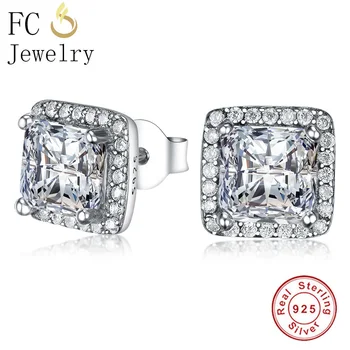 

FC Jewelry 925 Sterling Silver Square Shape Clear Zircon Stone Stud Earring For Women Brincos Boucles D oreilles 2020 Fashion