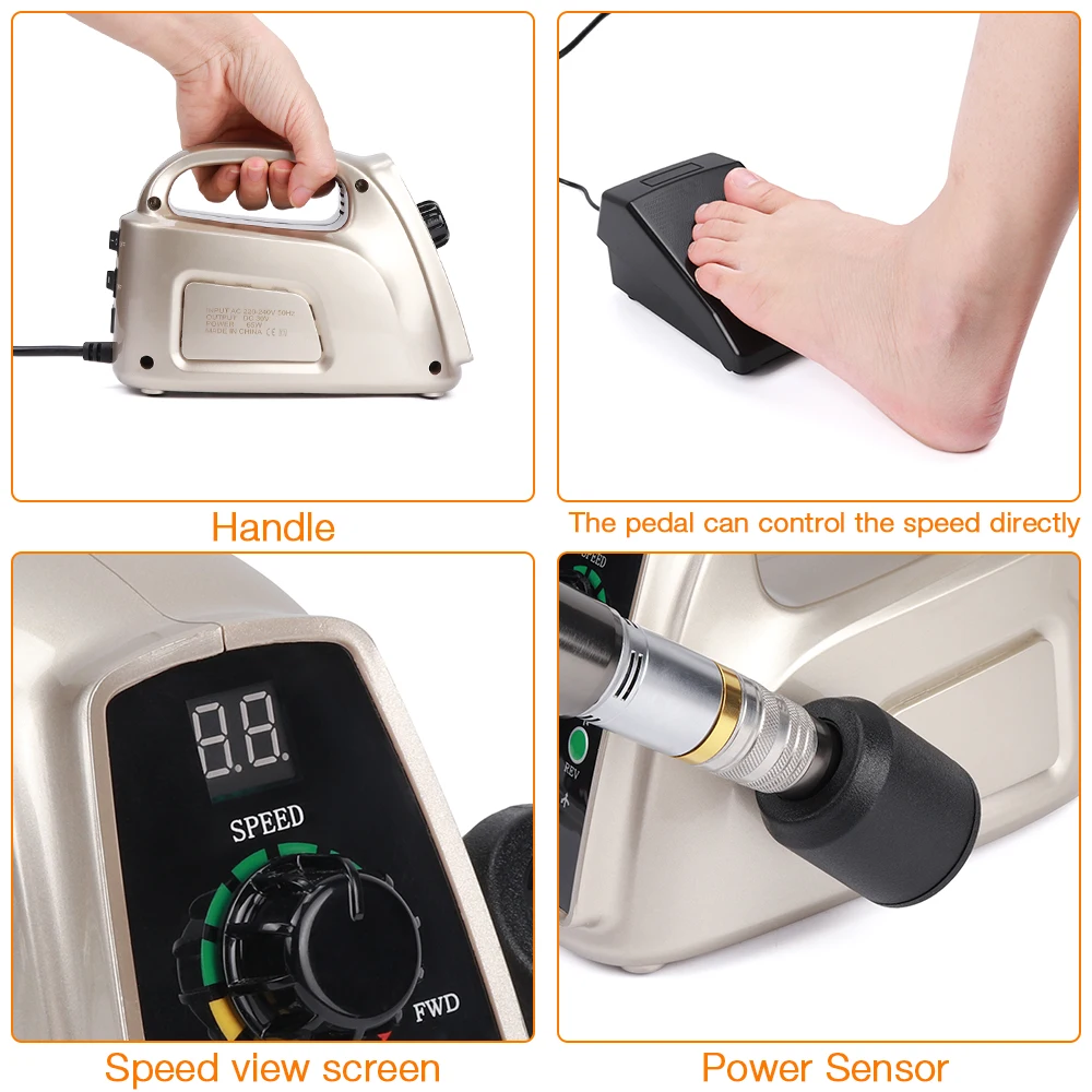 Мощная 65 Вт электрическая дрель для ногтей 35000 об/мин маникюрная машина с ЖК-экраном Инструменты для педикюра Аксессуары сверла пилка оборудование для дизайна ногтей