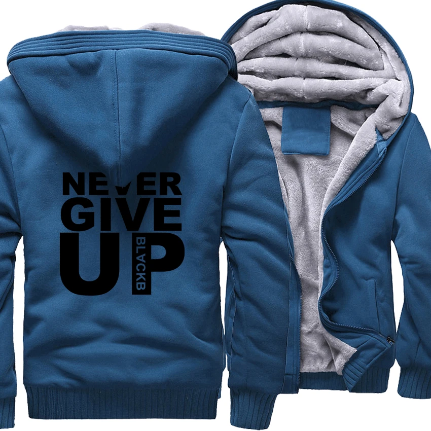 NEVER GIVE UP Мужские толстовки с буквенным принтом горячая Распродажа зимняя мужская спортивная одежда уличная куртка спортивный костюм в стиле хип-хоп Мужская верхняя одежда - Цвет: lake blue 1
