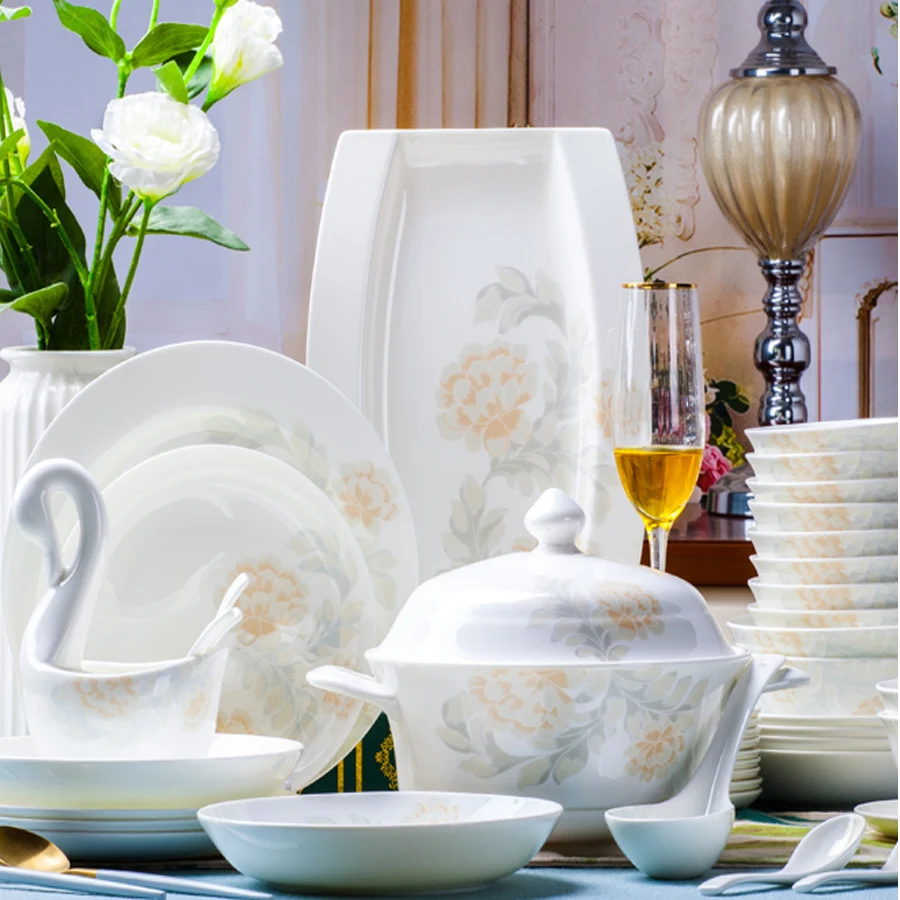60 Heads Dinnerware Sets Jingdezhen ceramics Dinner Dish Rice Salad Noodles Bowl home dish soup bowl taste dish rice bowl Pot