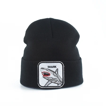 shark black Новые мужские теплые вязаные зимние шапки с изображением волка и животных для женщин, шапки в стиле хип-хоп, шапка унисекс, Прямая поставка - Цвет: shark black