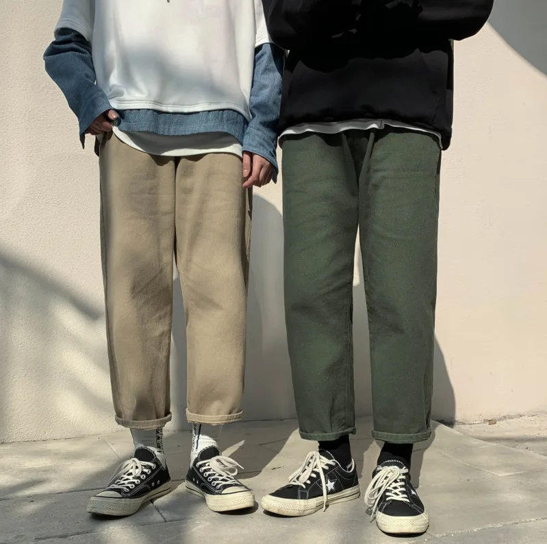 

2020 Spring And Autumn New Youth Popular Neutral Solid Color Cropped Pants Fashion Casual Loose Mid-low Waist Straight PantsS-XL