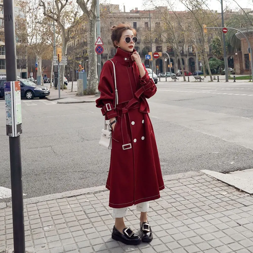 

Photo Shoot Sense of Design British Style Coat 2020 Spring New Style WOMEN'S Dress Retro Laziness-Style Double Breasted Waist Hu