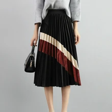 Корейский стиль вельветовые длинные плиссированные юбки Женская мода осень зима хит цвет юбки линия Высокая талия женская Юбка-миди