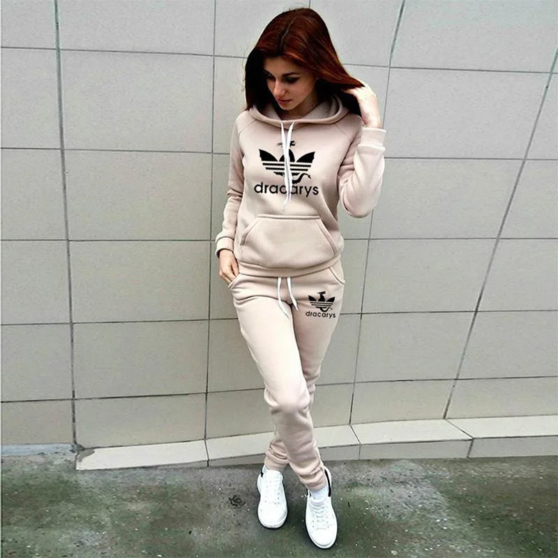 

Autumn Winter Tracksuit 2 Piece Set Women Suits Outfits Hoodie Pants Printed Tracksuit Pullover Sweatshirt Trouser With Pocket