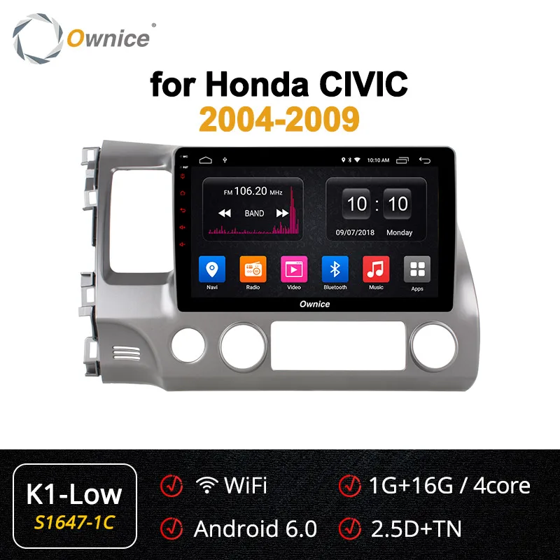 Ownice Android 9,0 Восьмиядерный k3 k5 k6 автомобильный Головной блок для Honda Civic 8 2004-2009 DVD gps DSP 4G LTE SPDIF радио 360 панорама - Цвет: S1647-1 K1 LOW