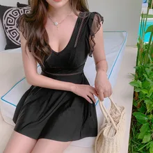 Купальный костюм, цельный бикини для женщин,, женская одежда для плавания, сексуальные купальники, большой размер, новинка, черная юбка, одноцветная, полиэстер, Sierra Surfer