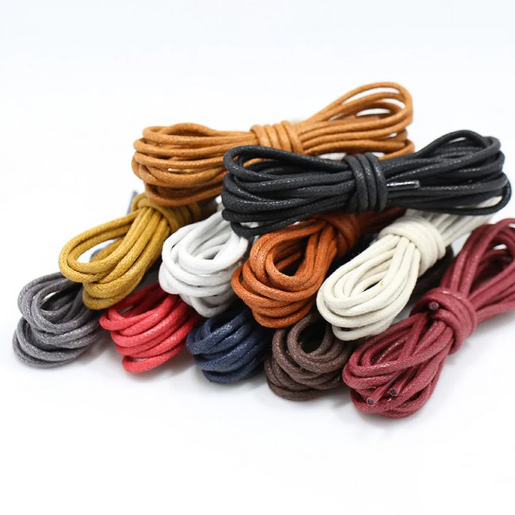 

1Pair Cotton Waxed Shoelaces Round Shoe laces Boot Laces Waterproof Leather Shoelace Length 80cm 90cm 100cm 120cm