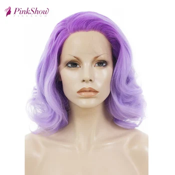 

Pinkshow Purple Wig Ombre Lace Front Wig Short Synthetic Lace Front Wig For Women Two Tone Dark Root Heat Resistant Fiber