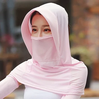 

Summer UV Protection Ice Silk Neck Mask Women Sun Protection Breathable Riding Sunshade Mask Cover Face Shawl Hiking Hat